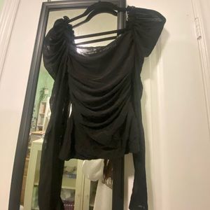 mesh long sleeve ruched top